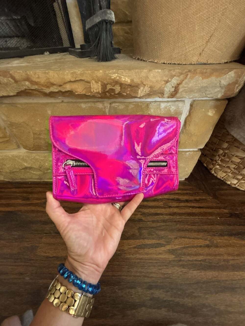 Little Miss Matched Holographic Iridescent Hot Pink Wristlet